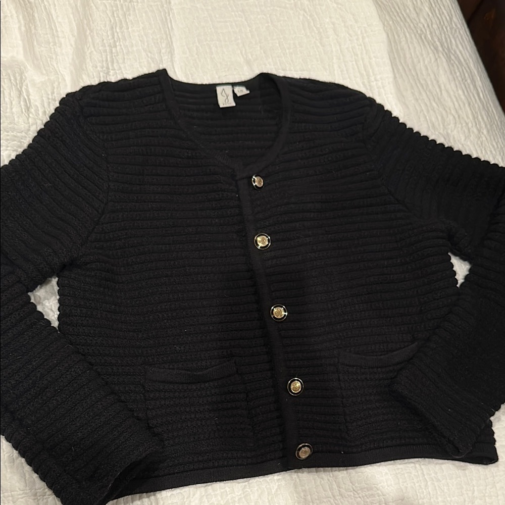 Black Ribbed Button-Up Cardigan